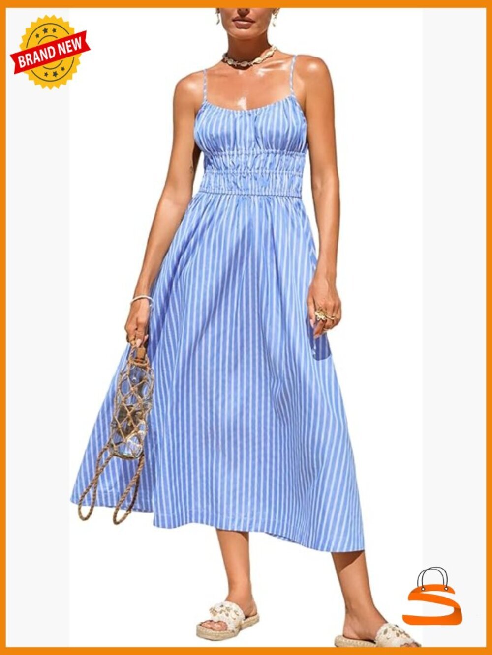 Striped Spaghetti Strap Maxi Dress Sleeveless Summer Sundress